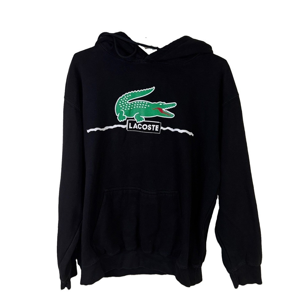 Lacoste Men's Big Croc Logo L Pullover Hoodie Sweatshirt Black Green White